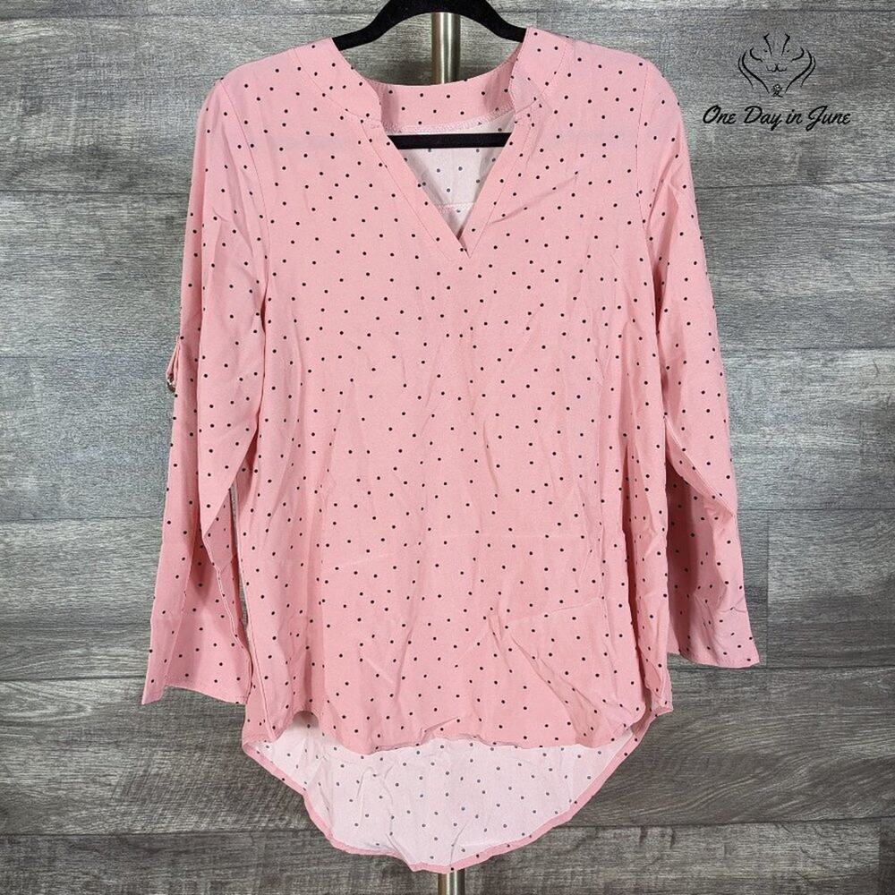 Floerns Polka Dot V Neck Long Sleeve Top Size M